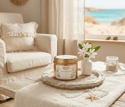 Bougie parfumée Monoï des Îles, cire de soja, boîte métal