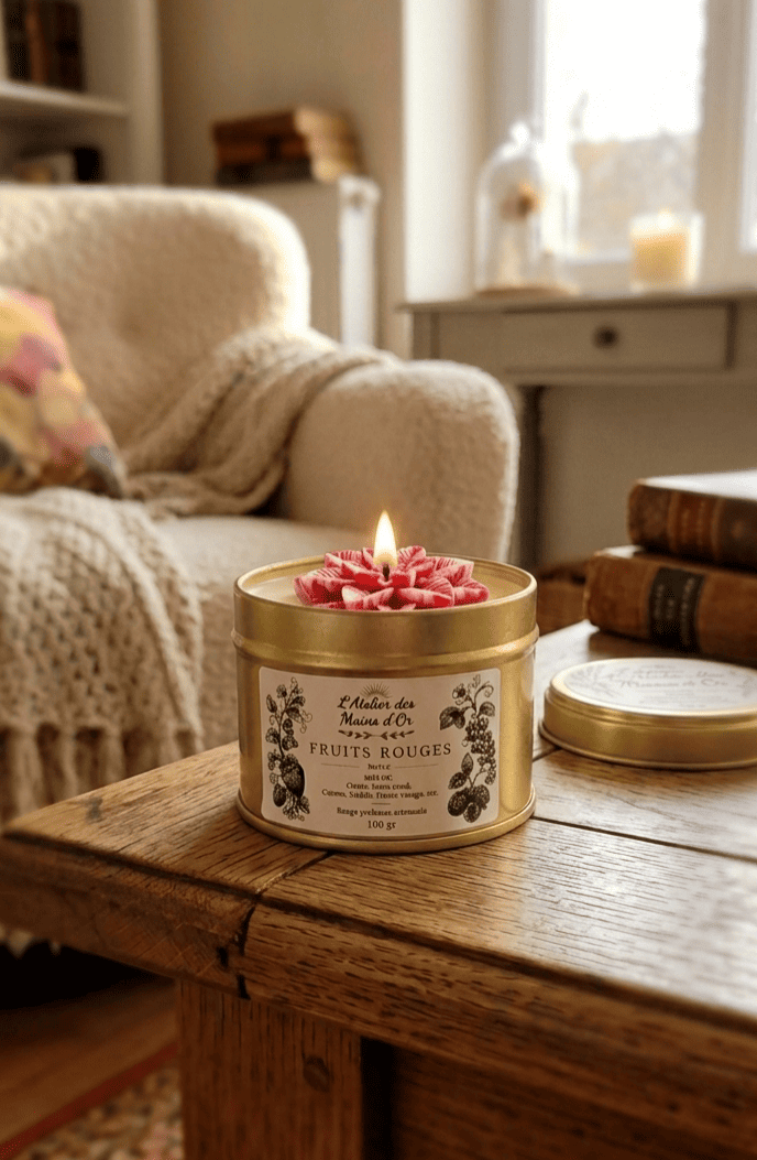 Bougie parfumée Fruits Rouges, cire de soja, boîte métal