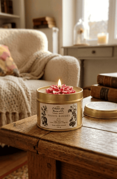 Bougie parfumée Fruits Rouges, cire de soja, boîte métal