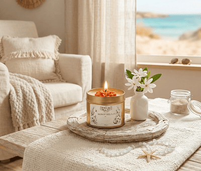 Bougie parfumée Monoï des Îles, cire de soja, boîte métal
