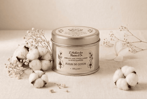Bougie parfumée Fleur de Coton, cire de soja, boîte métal